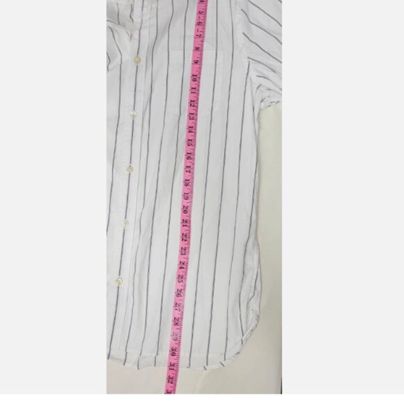 Banana Republic Shirt L Cotton White Navy Stripe Button Front Long Sleeve Pocket - Picture 5 of 9